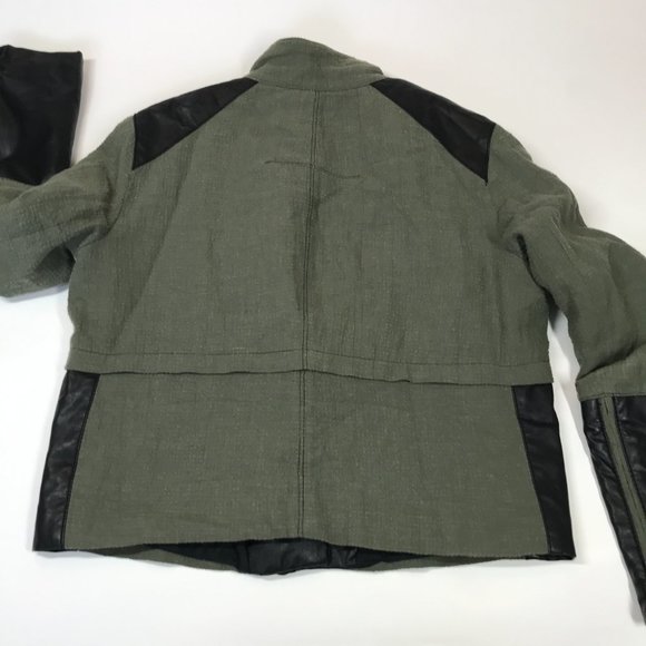 Zara Moto Jacket Women's L Asymmetrical Olive Green Black Sleeve Gold Zip Spring - Picture 9 of 10